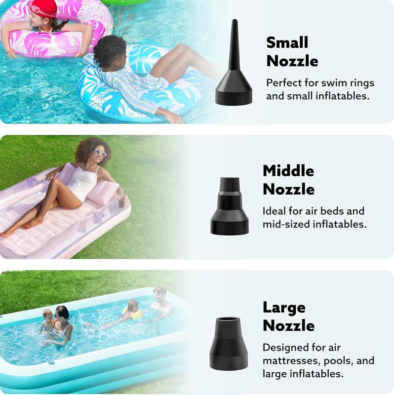 Electric Air For Inflatables, Quick Fill Inflator Deflator With 3 Nozzles Portable Air Mattress For Beds, Pool Floats, Swimming Rings,Outdoor Camping Inflatable,
