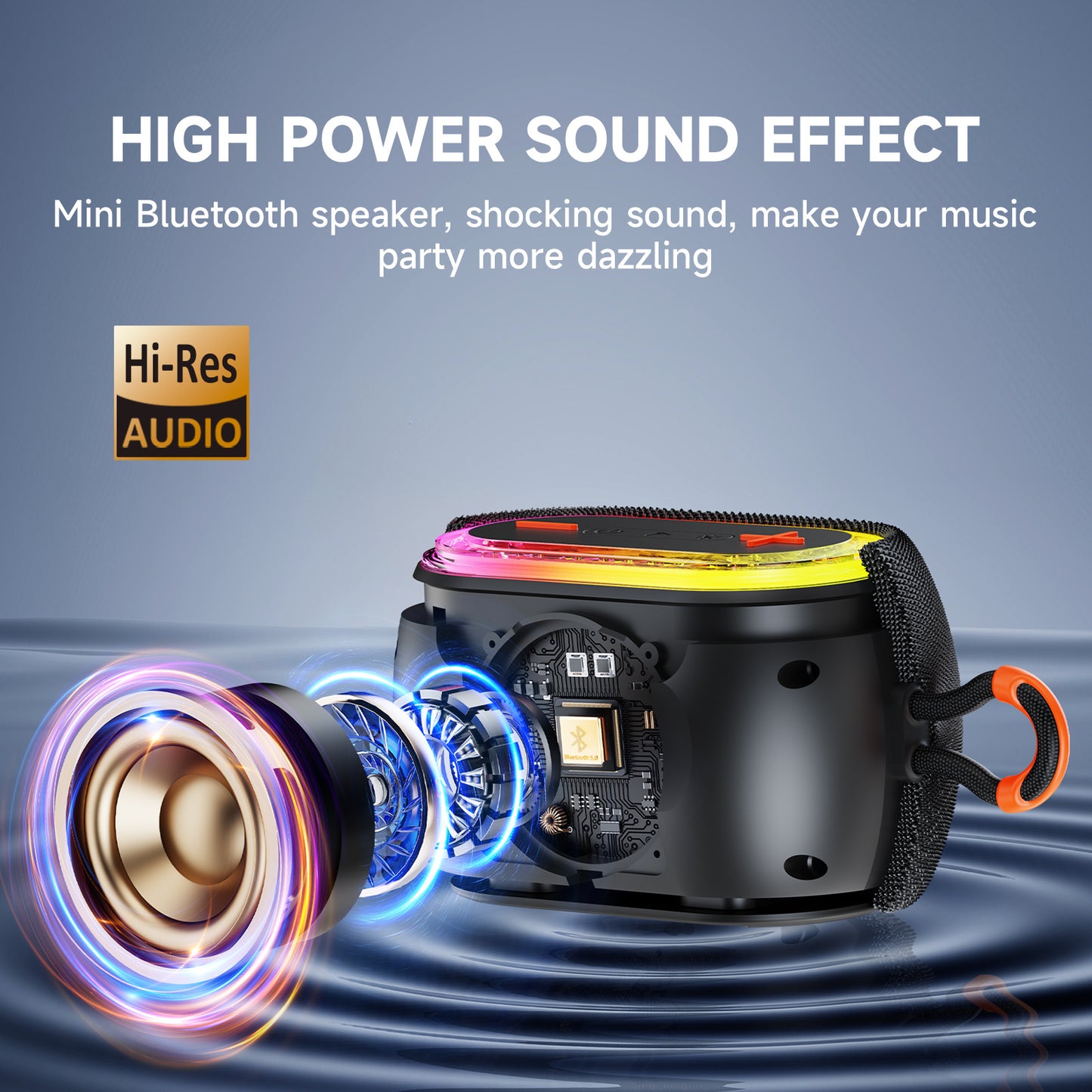 JYX L1Black Portable Bluetooth Speaker & Mini Wireless Speaker With DJ Lights Rich Stereo Bass Aux & IPX7 Waterproof Outdoor Speaker