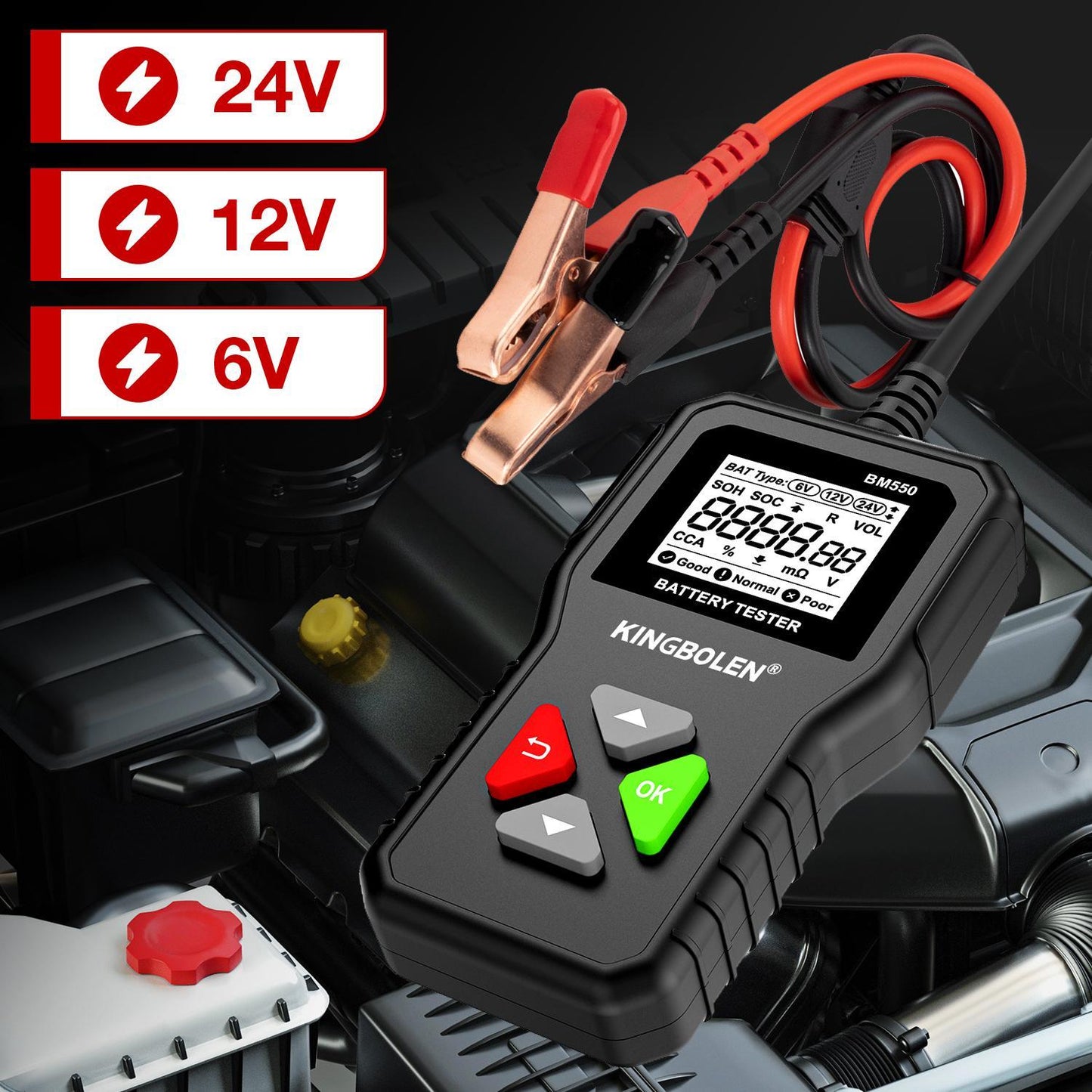 Jinbolun BM550 Car Battery Tester 6V 12V 24V Voltage Tester Battery Analyzer Diagnostic Instrument For All Cars