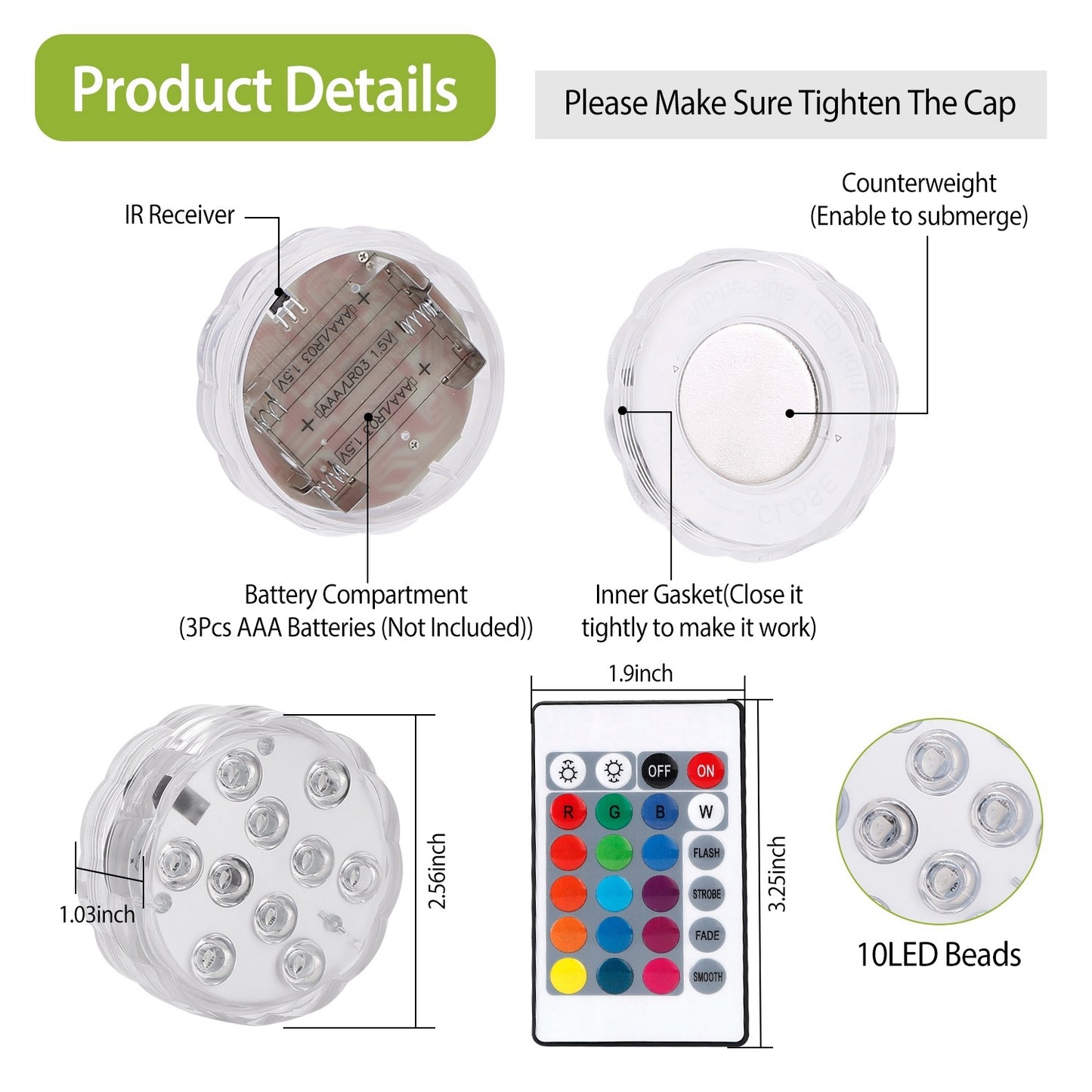 4Pcs RGB Swimming Pool Lights With Remote Control IP68 Waterproof Battery Operated Submersible 16 Modes For Pond Bathtub Hot Tub Party