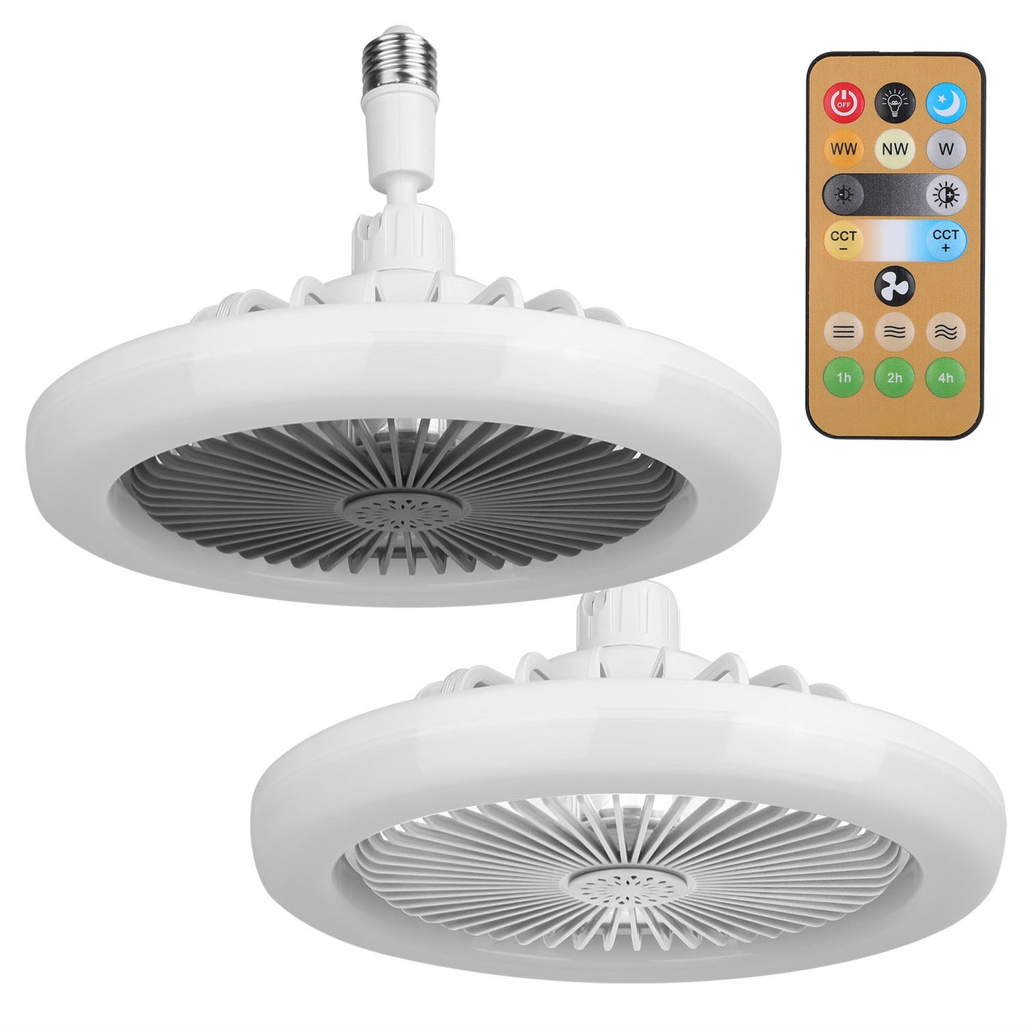 White-Grey Options -- 1Pc Ceiling Fan With Lights Remote Control 9.44in E27 Socket Fanlight With Dimmable Dimming Light Color Brightness 3 Fan Speed Timer Function