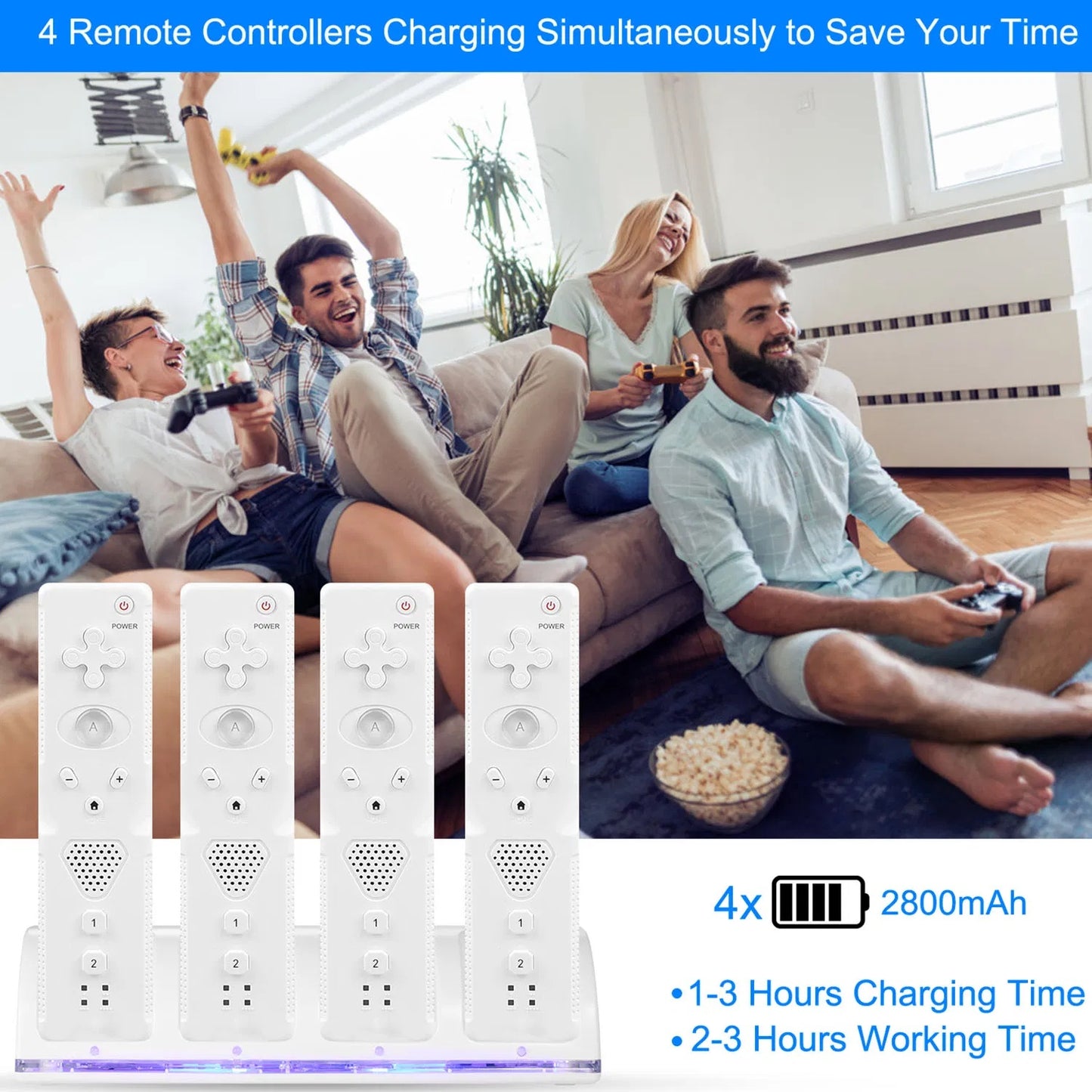 4 Remotes Charging Dock Game Controller Charger 2800mAh Rechargeable Battery Charging Stations W LED Indicator For Wii Nintendo
