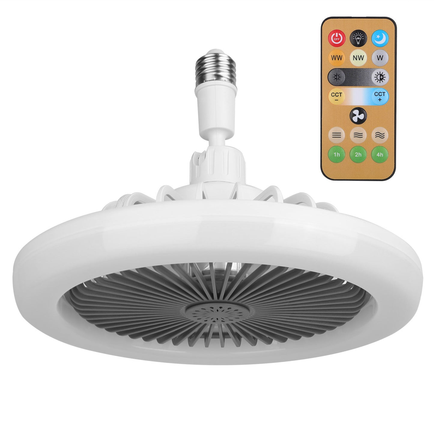 White-Grey Options -- 1Pc Ceiling Fan With Lights Remote Control 9.44in E27 Socket Fanlight With Dimmable Dimming Light Color Brightness 3 Fan Speed Timer Function