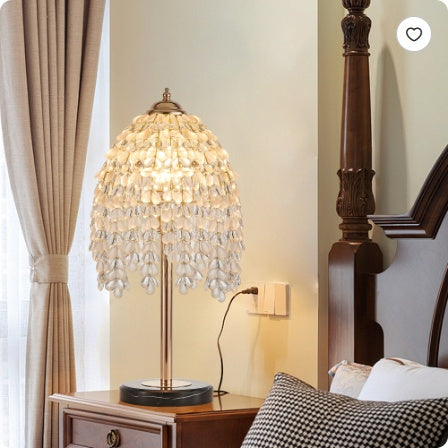 19 Elegant Crystal Table Lamp Vintage Waterfall Design With Teardrop Grape Crystal Bead String Shades And Marble Textured Base For Living Room, Bedroom, Or Office Bulb Not Included