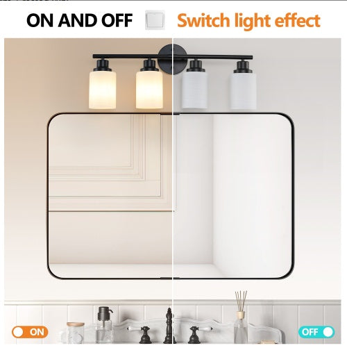 24 Modern 4-Light Vanity Bathroom Mirror Light, Frosted White Glass With Black Iron Frame, Contemporary Wall Sconce For Bedroom, Bathroom, And Dressing Room Bulb Not Included