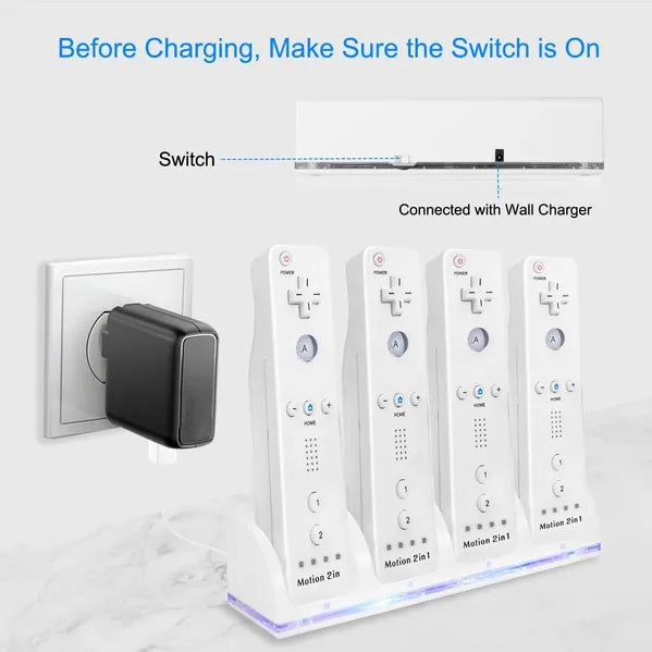 4 Remotes Charging Dock Game Controller Charger 2800mAh Rechargeable Battery Charging Stations W LED Indicator For Wii Nintendo