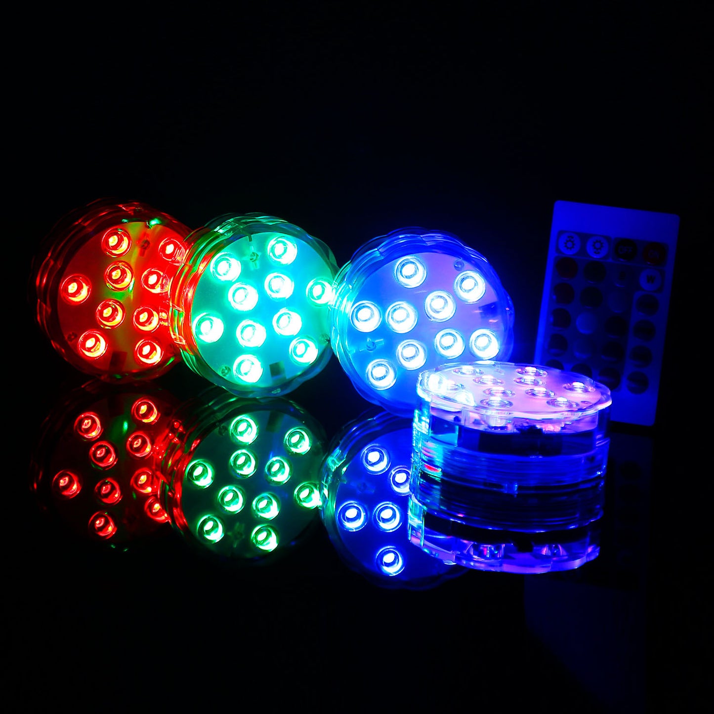 4Pcs RGB Swimming Pool Lights With Remote Control IP68 Waterproof Battery Operated Submersible 16 Modes For Pond Bathtub Hot Tub Party