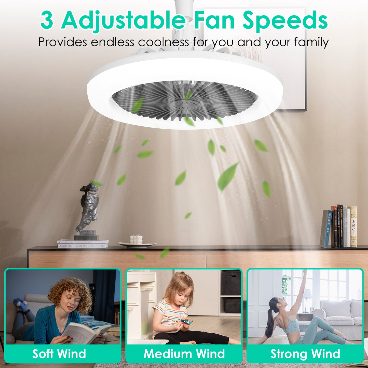White-Grey Options -- 1Pc Ceiling Fan With Lights Remote Control 9.44in E27 Socket Fanlight With Dimmable Dimming Light Color Brightness 3 Fan Speed Timer Function