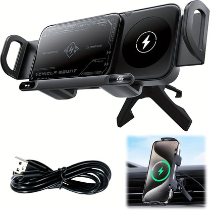 Car Universal Mobile Phone Holder 15W Wireless Fast Charging 2 In 1 Automatic Rotating Magnetic Mobile Phone Holder Car Air Outlet Holder, Automatic Clamping Automatic Rotating 90  Air Outlet Holder