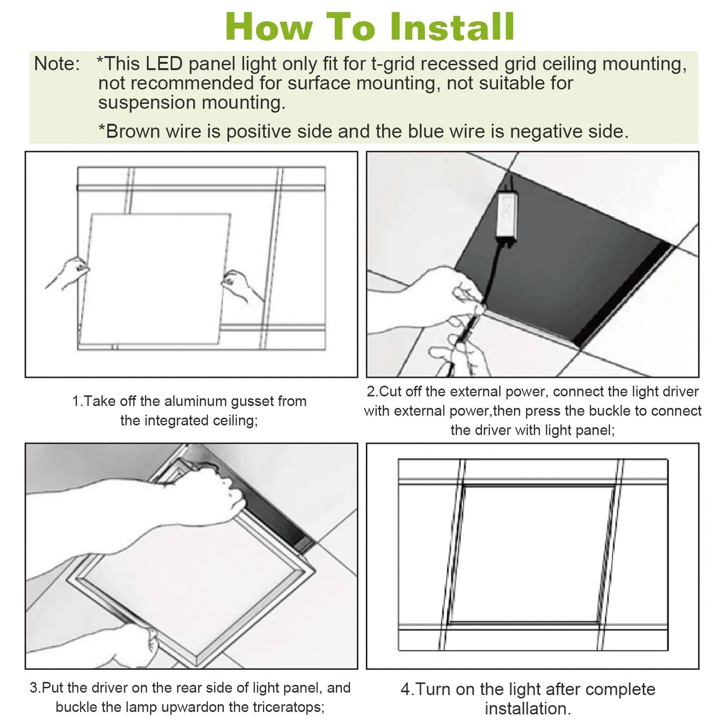 LED Panel Light 5800LM 7000K Ceiling Lighting 150W Equivalent LED Troffer Recessed Edge-Lit