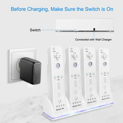 4 Remotes Charging Dock Game Controller Charger 2800mAh Rechargeable Battery Charging Stations W LED Indicator For Wii Nintendo