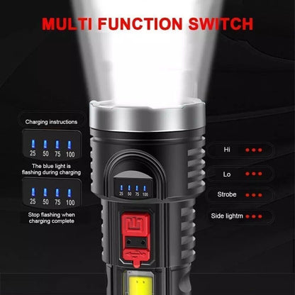 LED Flashlight Torch Rechargeable Work Light Built-in Battery