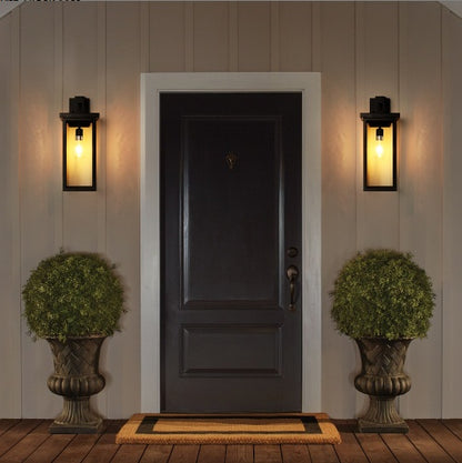 20H Set Of 2 Modern Outdoor Wall Lanterns With Black Metal Frame And Clear Glass, Ambient Light Sensors,Weatherproof Wall Sconces For Porch, Garage, Or Entryway Lighting, E26 Bulb Compatible