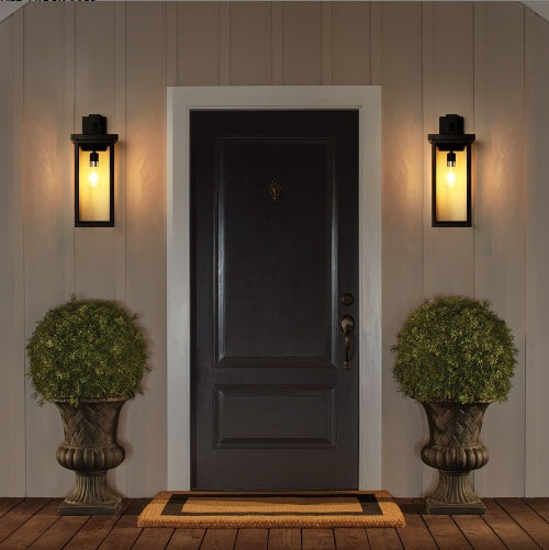 20H Set Of 2 Modern Outdoor Wall Lanterns With Black Metal Frame And Clear Glass, Ambient Light Sensors,Weatherproof Wall Sconces For Porch, Garage, Or Entryway Lighting, E26 Bulb Compatible