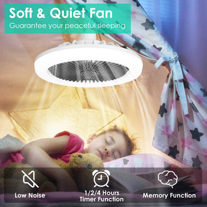 White-Grey Options -- 1Pc Ceiling Fan With Lights Remote Control 9.44in E27 Socket Fanlight With Dimmable Dimming Light Color Brightness 3 Fan Speed Timer Function
