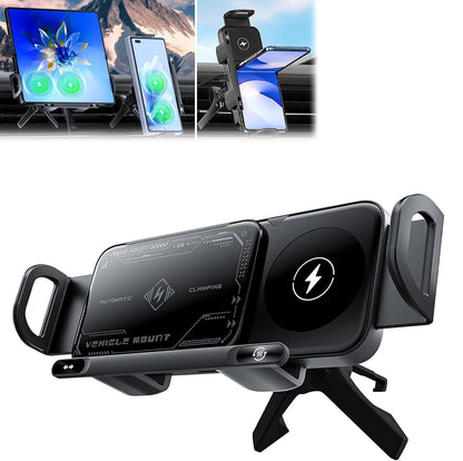 Car Universal Mobile Phone Holder 15W Wireless Fast Charging 2 In 1 Automatic Rotating Magnetic Mobile Phone Holder Car Air Outlet Holder, Automatic Clamping Automatic Rotating 90  Air Outlet Holder
