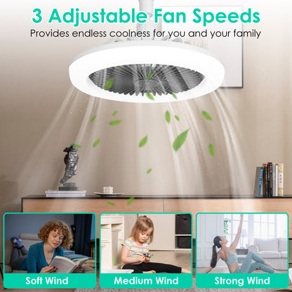 White-Grey Options -- 1Pc Ceiling Fan With Lights Remote Control 9.44in E27 Socket Fanlight With Dimmable Dimming Light Color Brightness 3 Fan Speed Timer Function
